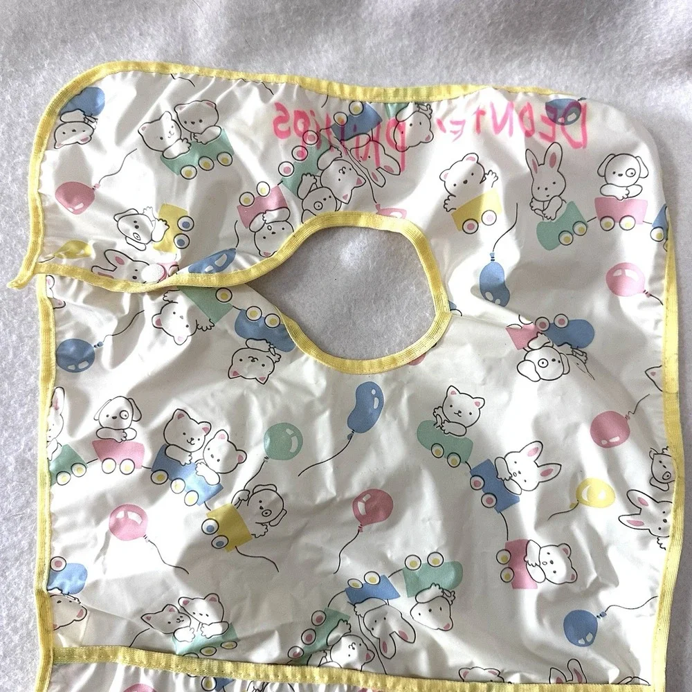 Vintage Gerber Toddler Snap‎ On Vinyl Bib Crumb Catcher Pocket Bunny Train